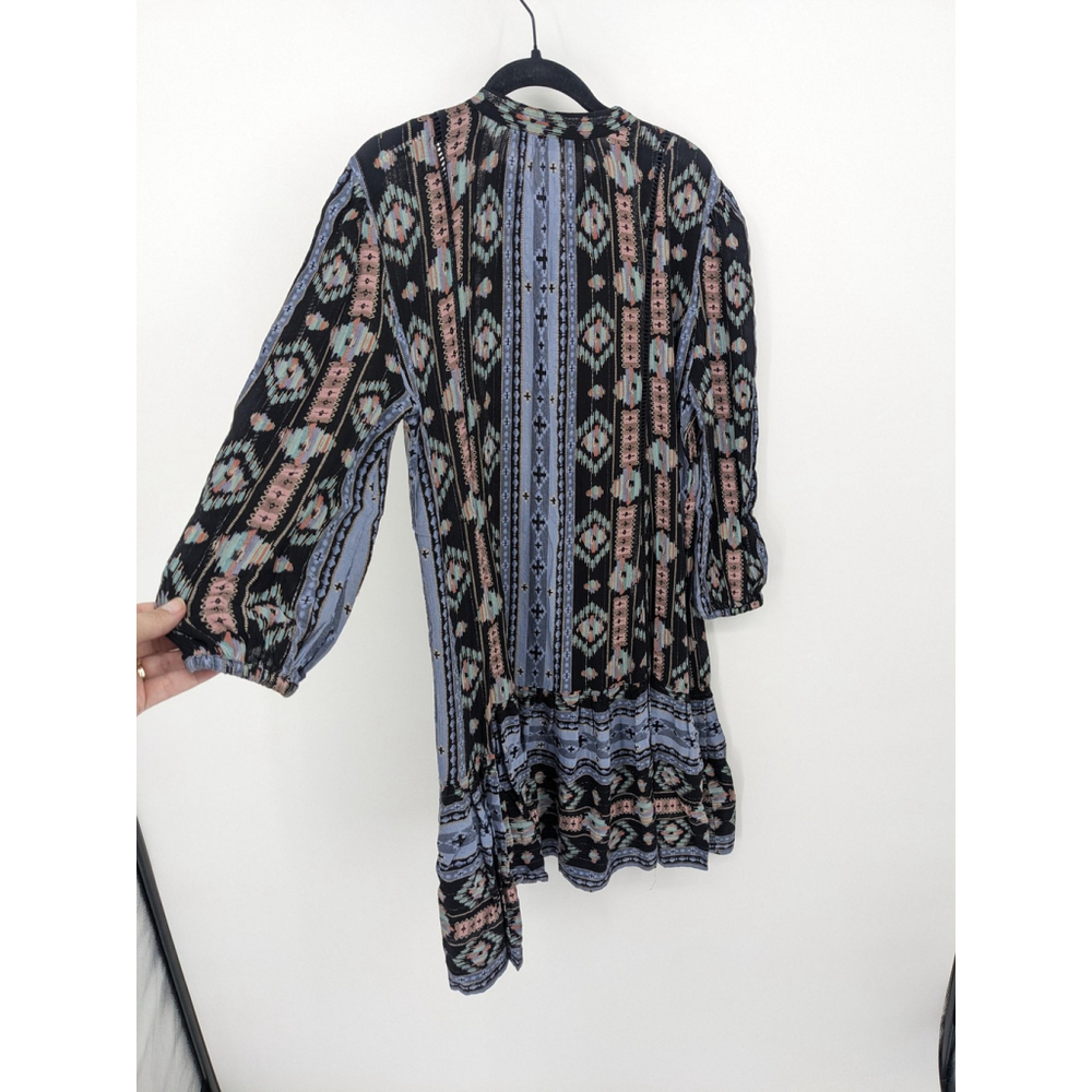 Holding Horses Dress Womens Medium Blue Boho Aztec Print Tassel Tunic - Picture 5 of 8